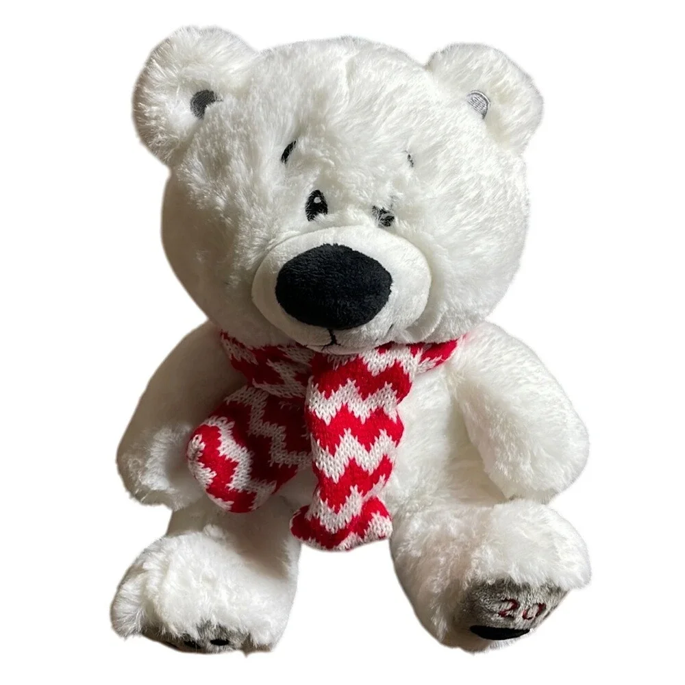 American Greetings 2018 Plush‎ Bear, White, Red & White Scarf, 9